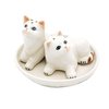 Cat Salt & Pepper Shakers Ceramic White Tipped Cats on base