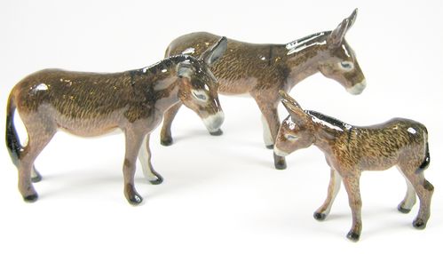Hand Painted Miniature Set/3 Brown Donkey figurine