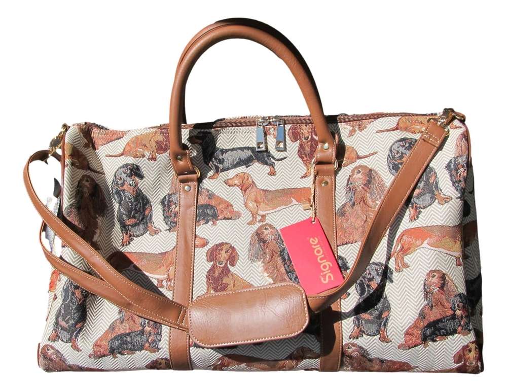 Tapestry Dachshund dog Overnight Bag w Shoulder Strap