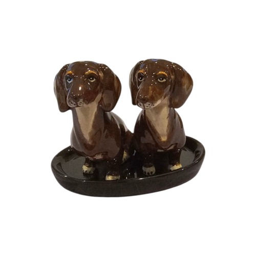 Dachshund Dog Ceramic Salt & Pepper Shakers - Brown